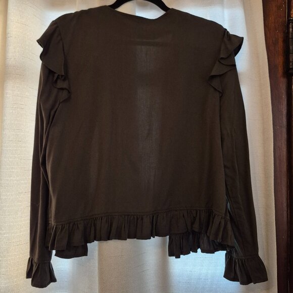 14th and Union ruffled cropped green jacket rayon feminine - Picture 5 of 5